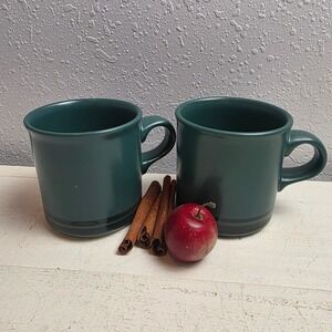 Vintage 90s Pfaltzgraff Solstice Forest Green Stoneware Black Stripe Set of 2